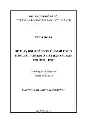 Luận văn sự thay đổi chuẩn mực thẩm mĩ trong tiếp nhận văn học ở việt nam sau năm 1986 1986 1996