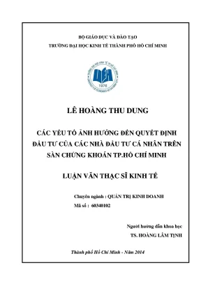 Luận văn các yếu tố ảnh hưởng đến quyết định đầu tư của các nhà đầu tư cá nhân trên sàn chứng khoán tphcm