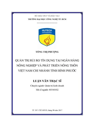 Luận văn quản trị rủi ro tín dụng tại ngân hàng nông nghiệp và phát triển nông thôn việt nam chi nhánh tỉnh bình phước