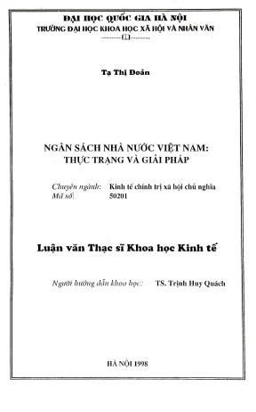 Luận văn thạc sĩ kinh tế chính trị ngân sách nhà nước việt nam thực trạng và giải pháp