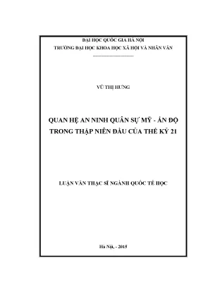 Luận văn thạc sĩ quan hệ an ninh quân sự mỹ ấn độ trong thập niên đầu thế kỷ 21
