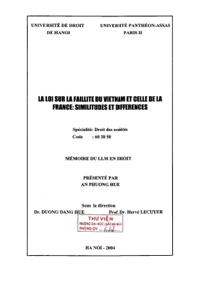 Luận án tiến sĩ luật học la loi sur la faillite du vietnamien et celle de la france similitudes et differences