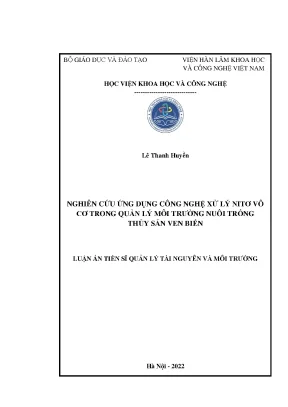 Luận án tiến sĩ nghiên cứu ứng dụng công nghệ xử lý nitơ vô cơ trong quản lý môi trường nuôi trồng thủy sản ven biển