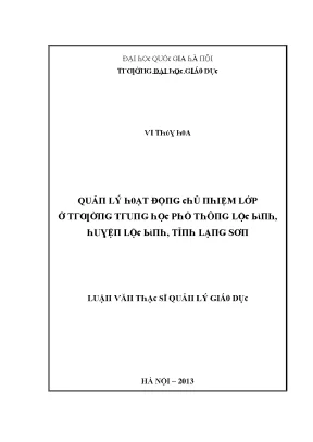 Luận văn quản lý hoạt động chủ nhiệm lớp ở trường trung học phổ thông lộc bình huyện lộc bình tỉnh lạng sơn