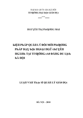 Luận văn biện pháp quản lý đổi mới phương pháp dạy học ngoại ngữ chuyên ngành tại trường cao đẳng du lịch hà nội