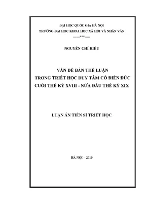 Luận án tiến sĩ vấn đề bản thể luận trong triết học duy tâm cổ điển đức cuối thế kỷ xix