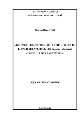 Luận văn thạc sĩ nghiên cứu thành phần loài và phân bố của họ lucanidae latreille 1804 insecta coleoptera ở vùng núi phía bắc việt nam