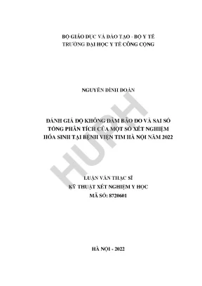 Đánh giá độ không đảm bảo đo và sai số tổng phân tích của một số xét nghiệm hóa sinh tại bệnh viện tim hà nội năm 2022