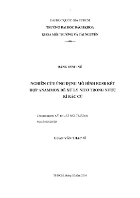 Luận văn thạc sĩ kỹ thuật môi trường nghiên cứu ứng dụng mô hình egsb kết hợp anammox để xử lý nitơ trong nước rỉ rác cũ