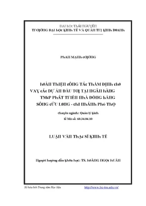Luận văn hoàn thiện công tác thẩm định cho vay các dự án đầu tư tại ngân hàng tmcp phát triển nhà đồng bằng sông cửu long chi nhánh phú thọ