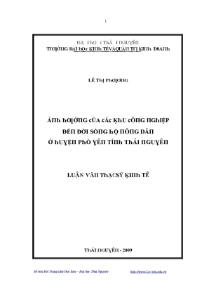 Luận văn ảnh hưởng của các khu công nghiệp đến đời sống hộ nông dân ở huyện phổ yên tỉnh thái nguyên