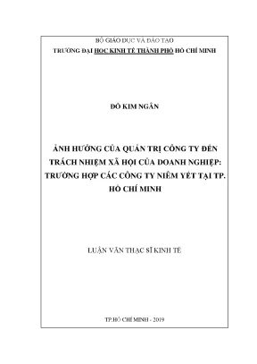 Luận văn ảnh hưởng của quản trị công ty đến trách nhiệm xã hội của doanh nghiệp trường hợp các công ty niêm yết tại tp hồ chí minh