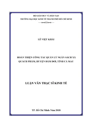 Luận văn hoàn thiện công tác quản lý ngân sách xã quách phẩm huyện đầm dơi tỉnh cà mau