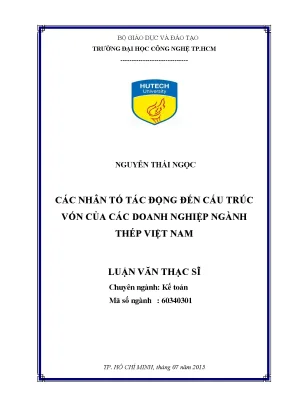 Luận văn các nhân tố tác động đến cấu trúc vốn của các doanh nghiệp ngành thép việt nam