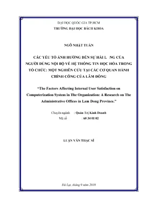 Luận văn thạc sĩ quản trị kinh doanh các yếu tố ảnh hưởng đến sự hài lòng của người dùng nội bộ về hệ thống tin học hóa trong tổ chức một nghiên cứu tại các cơ quan hành chính công của lâm đồng