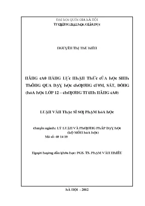Luận văn nâng cao năng lực nhận thức của học sinh thông qua dạy học chương crom sắt đồng hóa học lớp 12 chương trình nâng cao