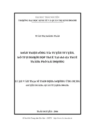 Luận văn hoàn thiện công tác tuyên truyền hỗ trợ người nộp thuế tại chi cục thuế thành phố hải dương