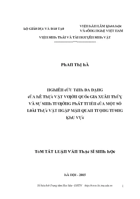 Luận văn nghiên cứu tính đa dạng của hệ thực vật vườn quốc gia xuân thủy và sự sinh trưởng phát triển của một số loài thực vật ngặp mặn quan trọng trong khu vực