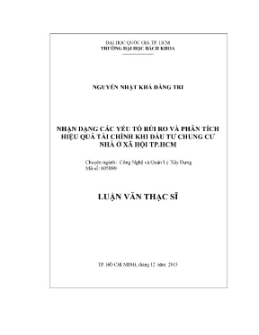 Luận văn thạc sĩ quản lý xây dựng nhận dạng các yếu tố rủi ro và phân tích hiệu quả tài chính khi đầu tư chung cư nhà ở xã hội tp hcm