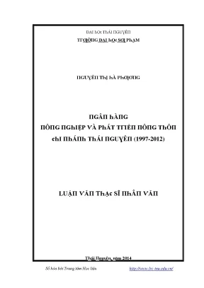 Luận văn ngân hàng nông nghiệp và phát triển nông thôn chi nhánh thái nguyên 1997 2012