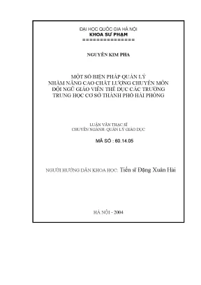 Luận văn một số biện pháp quản lý nhằm nâng cao chất lượng chuyên môn đội ngũ giáo viên thể dục các trường trung học cơ sở thành phố hải phòng