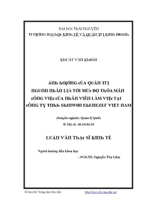 Luận văn ảnh hưởng của quản trị nguồn nhân lực tới mức độ thỏa mãn công việc của nhân viên làm việc tại công ty tnhh shinwon ebenezer việt nam