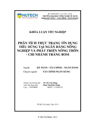 Luận văn phân tích thực trạng tín dụng tiêu dùng tại ngân hàng nông nghiệp và phát triển nông thôn chi nhánh trảng bom