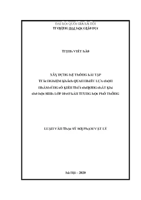 Luận văn xây dựng hệ thống bài tập trắc nghiệm khách quan nhiều lựa chọn nhằm củng cố kiến thức chương chất khí cho học sinh lớp 10 cơ bản trung học phổ thông