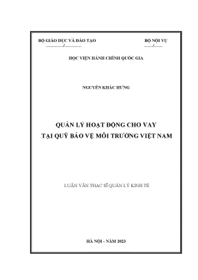 Luận văn thạc sĩ quản lý kinh tế quản lý hoạt động cho vay tại quỹ bảo vệ môi trường việt nam