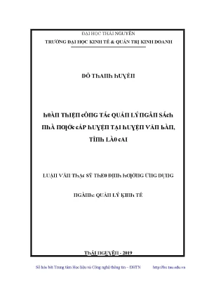 Luận văn hoàn thiện công tác quản lý ngân sách nhà nước cấp huyện tại huyện văn bàn tỉnh lào cai