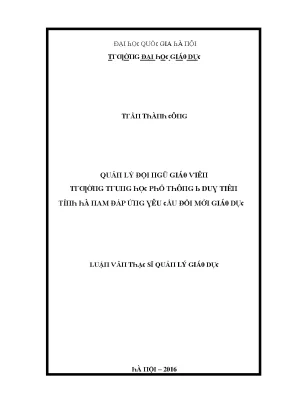Luận văn quản lý đội ngũ giáo viên trường trung học phổ thông b huyện duy tiên tỉnh hà nam đáp ứng yêu cầu đổi mới giáo dục