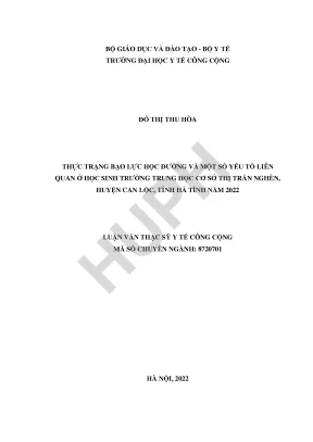 Thực trạng bạo lực học đường và một số yếu tố liên quan ở học sinh trung học cơ sở tại thị trấn nghèn huyện can lộc tỉnh hà tĩnh năm 2022