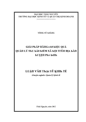 Luận văn giải pháp nâng cao hiệu quả quản lý thu bảo hiểm xã hội trên địa bàn huyện phú bình