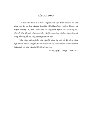 Luận văn nghiên cứu đặc điểm lâm học và khả năng tích lũy cacbon của các lâm phần mỡ manglietia conifera blume tại huyện mường lát tỉnh thanh hóa