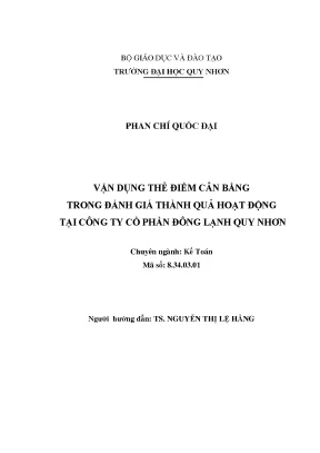 Luận văn vận dụng thẻ điểm cân bằng trong đánh giá thành quả hoạt động tại công ty cổ phần đông lạnh quy nhơn