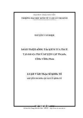 Luận văn hoàn thiện công tác kiểm tra thuế tại chi cục thuế huyện lập thạch tỉnh vĩnh phúc
