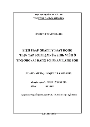 Luận văn biện pháp quản lý họa động thực tập sư phạm của sinh viên ở trường cao đẳng sư phạm lạng sơn