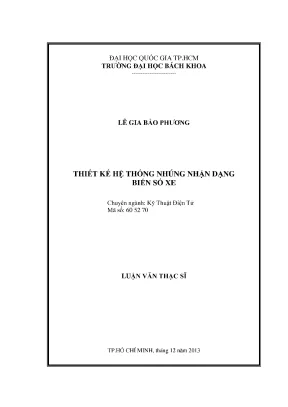 Luận văn thạc sĩ kỹ thuật điện tử thiết kế hệ thống nhúng nhận dạng biển số xe
