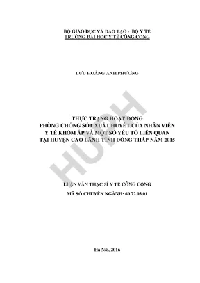 Thực trạng hoạt động phòng chống sốt xuất huyết của nhân viên y tế khóm ấp và một số yếu tố liên quan tại huyện cao lãnh tỉnh đồng tháp năm 2015