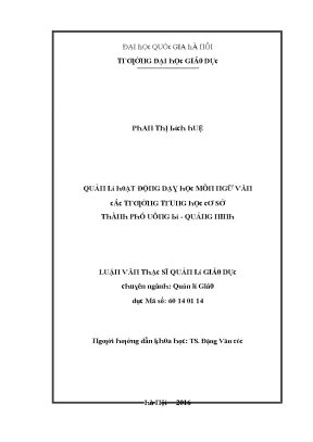 Luận văn quản lý hoạt động dạy học môn ngữ văn ở trường thcs thành phố uông bí tỉnh quảng ninh