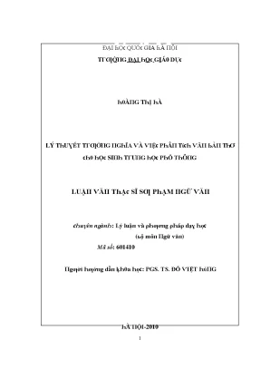 Luận văn lý thuyết trường nghĩa và việc phân tích văn bản thơ cho học sinh trung học phổ thông