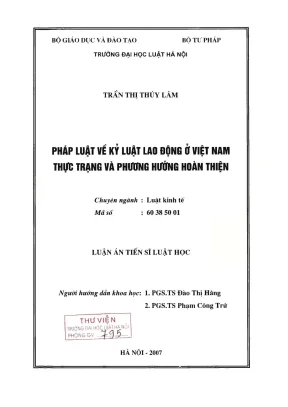 Luận án tiến sĩ luật học pháp luật về kỷ luật lao động ở việt nam thực trạng và phương hướng hoàn thiện