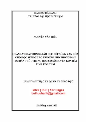 Luận văn thạc sĩ quản lý hoạt động giáo dục nếp sống văn hóa cho học sinh ở các trường phổ thông dân tộc bán trú trung học cơ sở huyện kon rẫy tỉnh kon tum