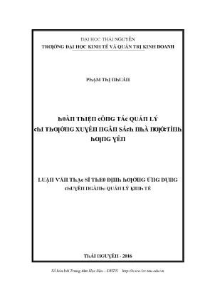 Luận văn hoàn thiện công tác quản lý chi thường xuyên ngân sách nhà nước tỉnh hưng yên