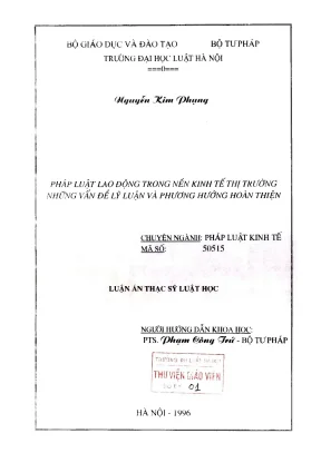 Luận văn thạc sĩ luật học pháp luật lao động trong nền kinh tế thị trường những vấn đề lý luận và phương hướng hoàn thiện