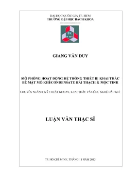 Luận văn thạc sĩ kỹ thuật khai thác và công nghệ dầu khí mô phỏng hoạt động hệ thống thiết bị khai thác bề mặt mỏ khí