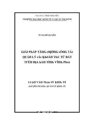Luận văn giải pháp tăng cường công tác quản lý các khoản thu từ đất trên địa bàn tỉnh vĩnh phúc