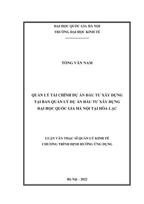 Luận văn thạc sĩ quản lý kinh tế quản lý tài chính dự án đầu tư xây dựng tại ban quản lý dự án đầu tư xây dựng đại học quốc gia hà nội tại hòa lạc