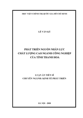 Luận án tiến sĩ kinh tế phát triển nguồn nhân lực chất lượng cao ngành công nghiệp của tỉnh thanh hoá