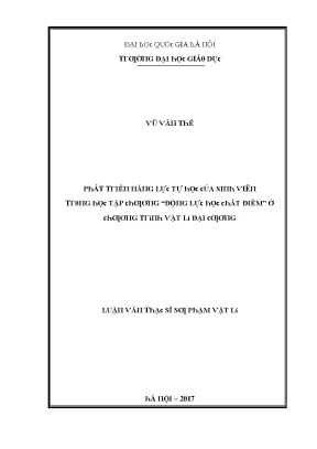 Luận văn phát triển năng lực tự học của sinh viên trong học tập chương động lực học chất điểm ở chương trình vật lí đại cương